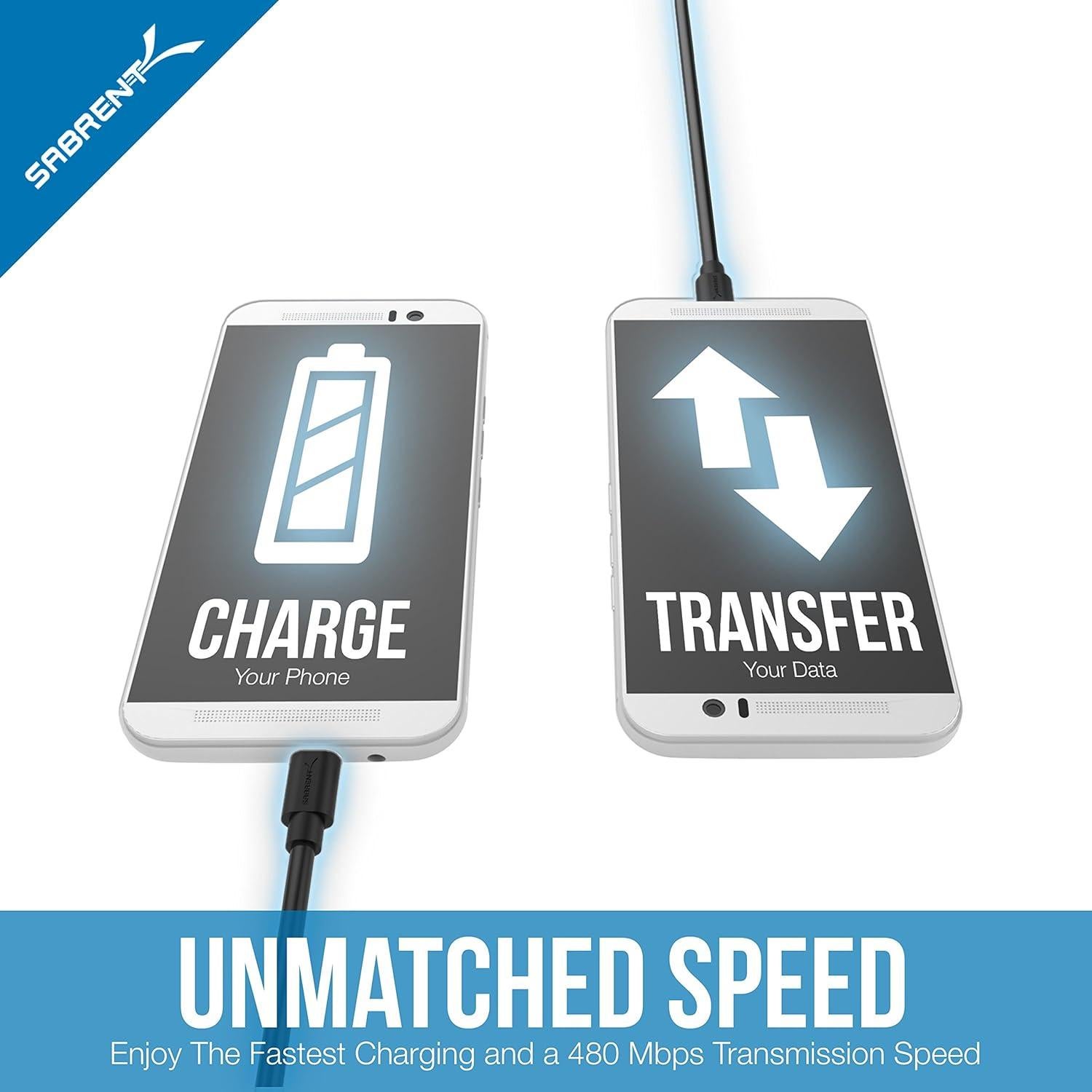 Cables Micro USB SABRENT 6-Pack 0.30m y 0.91m Carga Rápida