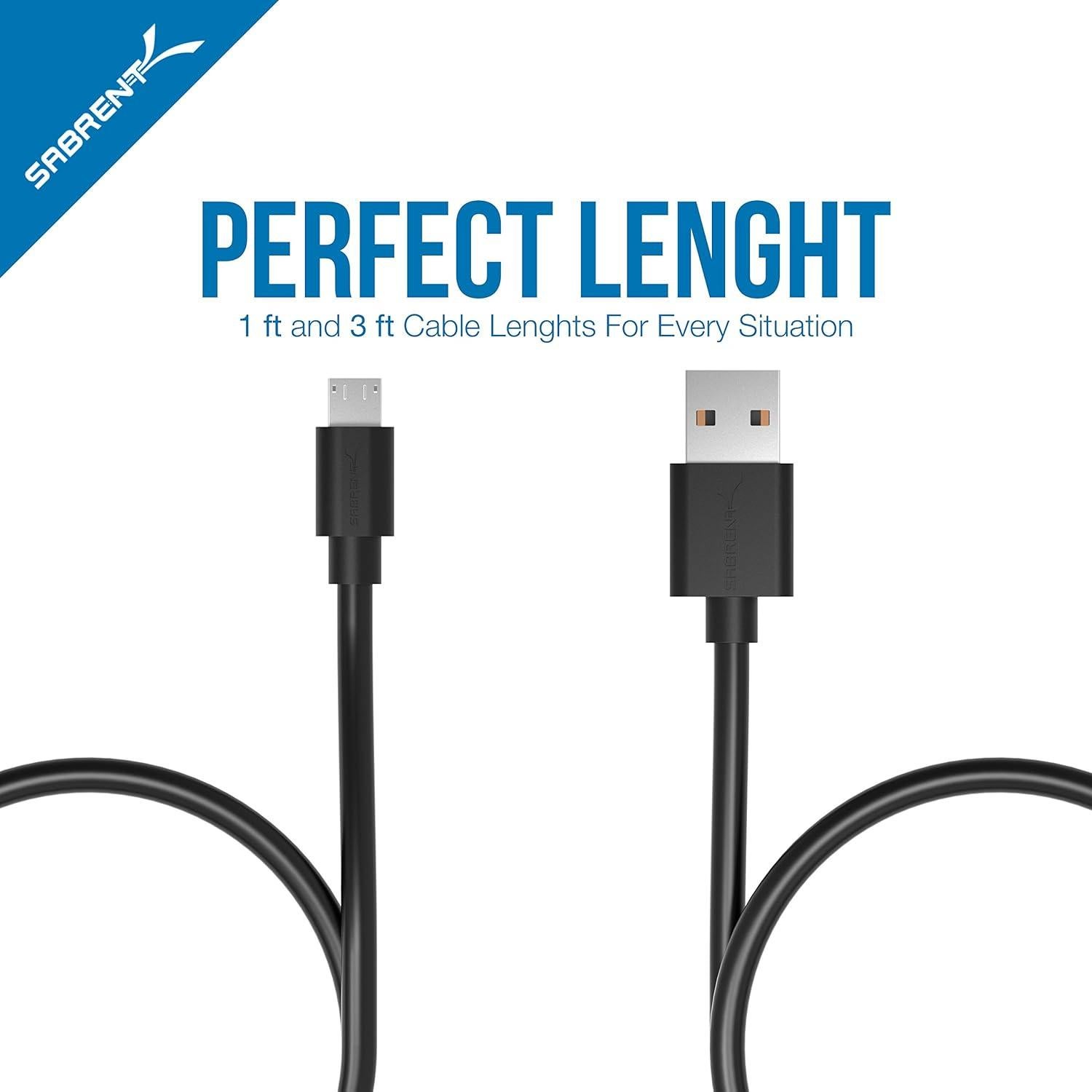 Cables Micro USB SABRENT 6-Pack 0.30m y 0.91m Carga Rápida
