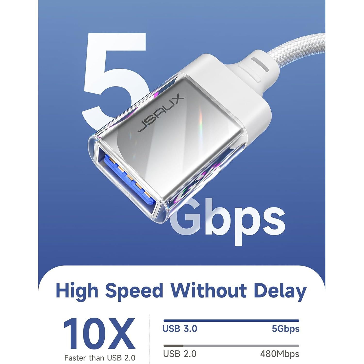 Adaptador USB a USB C JSAUX 2 Piezas Blanco Cristal 5Gbps