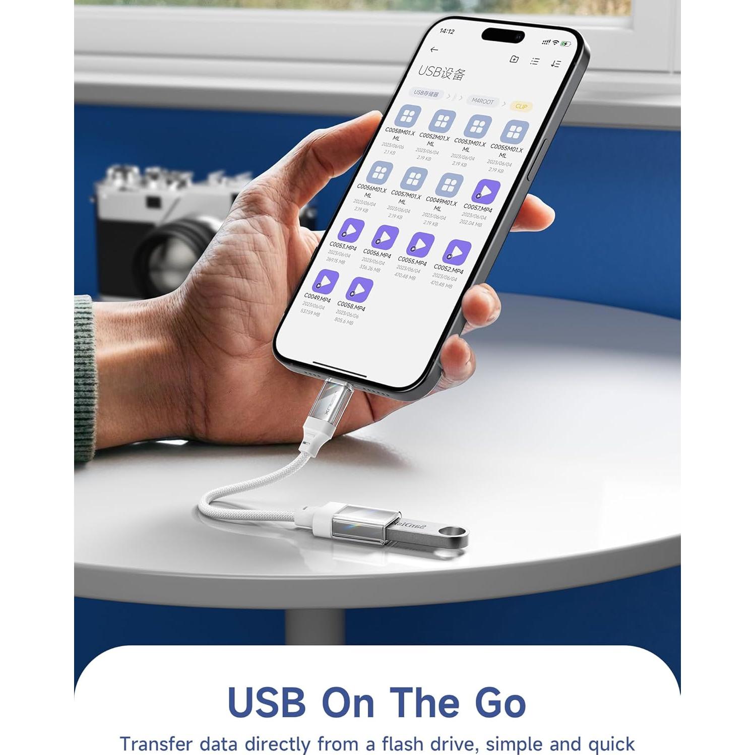 Adaptador USB a USB C JSAUX 2 Piezas Blanco Cristal 5Gbps