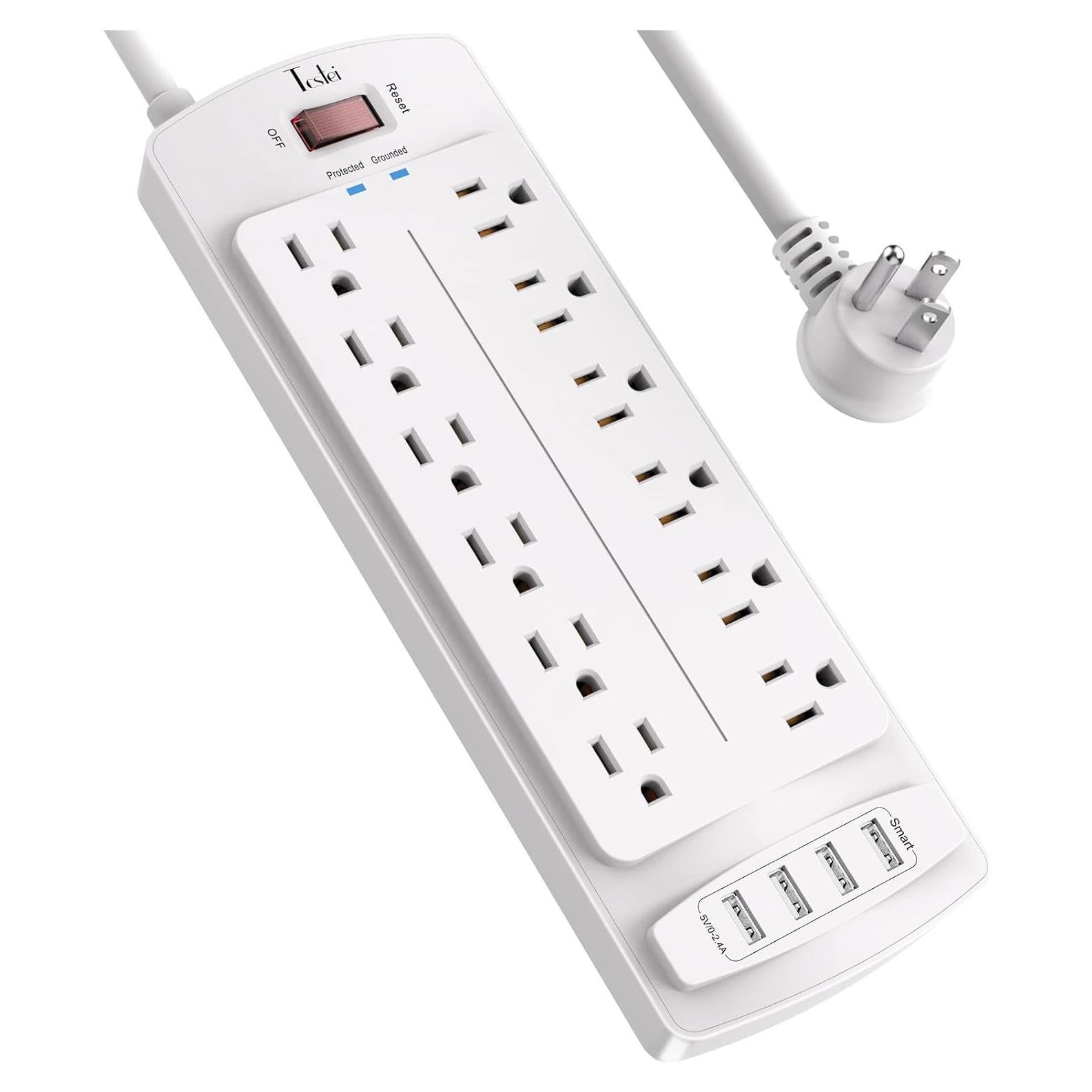 Regleta de Enchufes Tcstei 12 Salidas 4 USB 2700 Julios Blanco