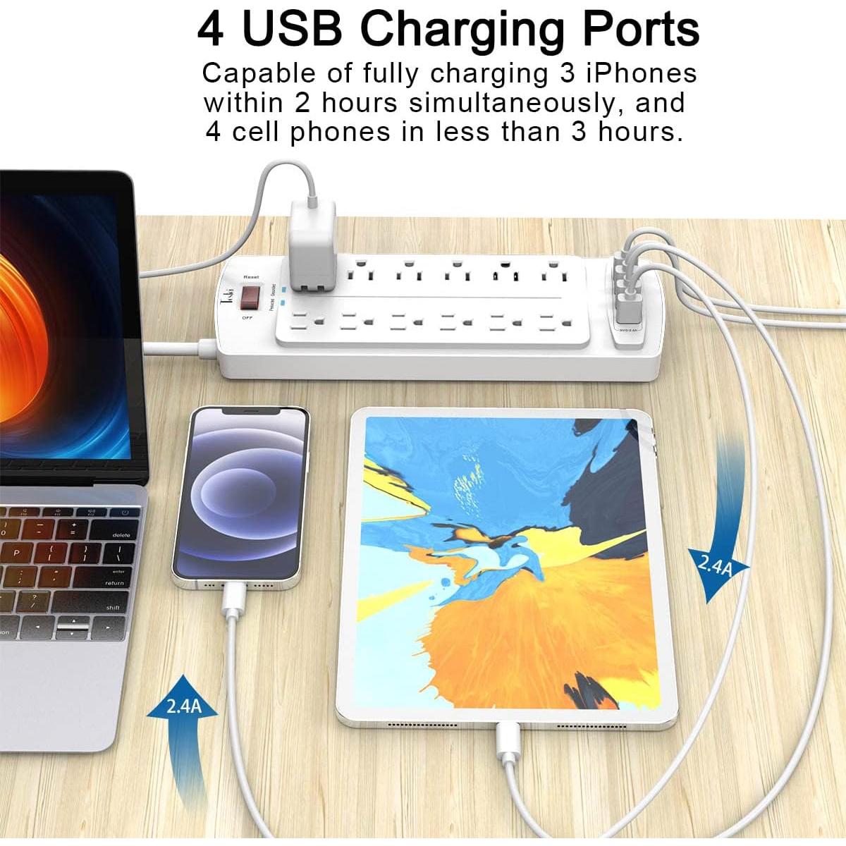 Regleta de Enchufes Tcstei 12 Salidas 4 USB 2700 Julios Blanco