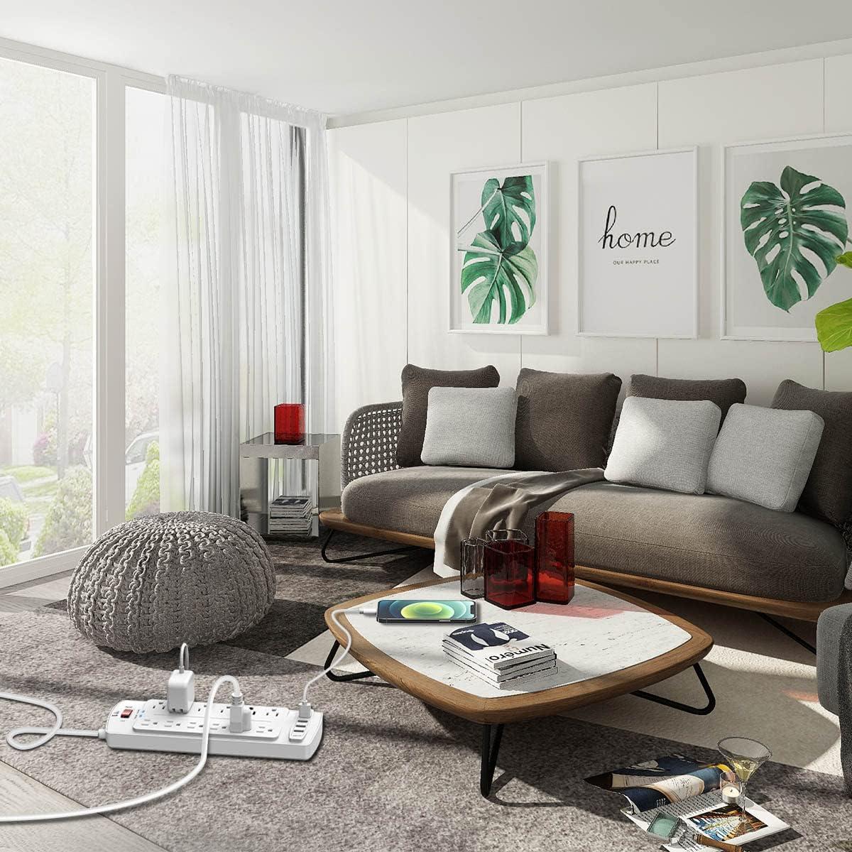 Regleta de Enchufes Tcstei 12 Salidas 4 USB 2700 Julios Blanco