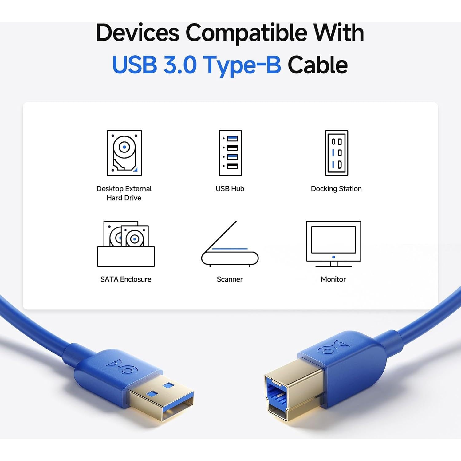 Cable USB 3.0 Corto 0.91m Cable Matters Tipo A a B Azul