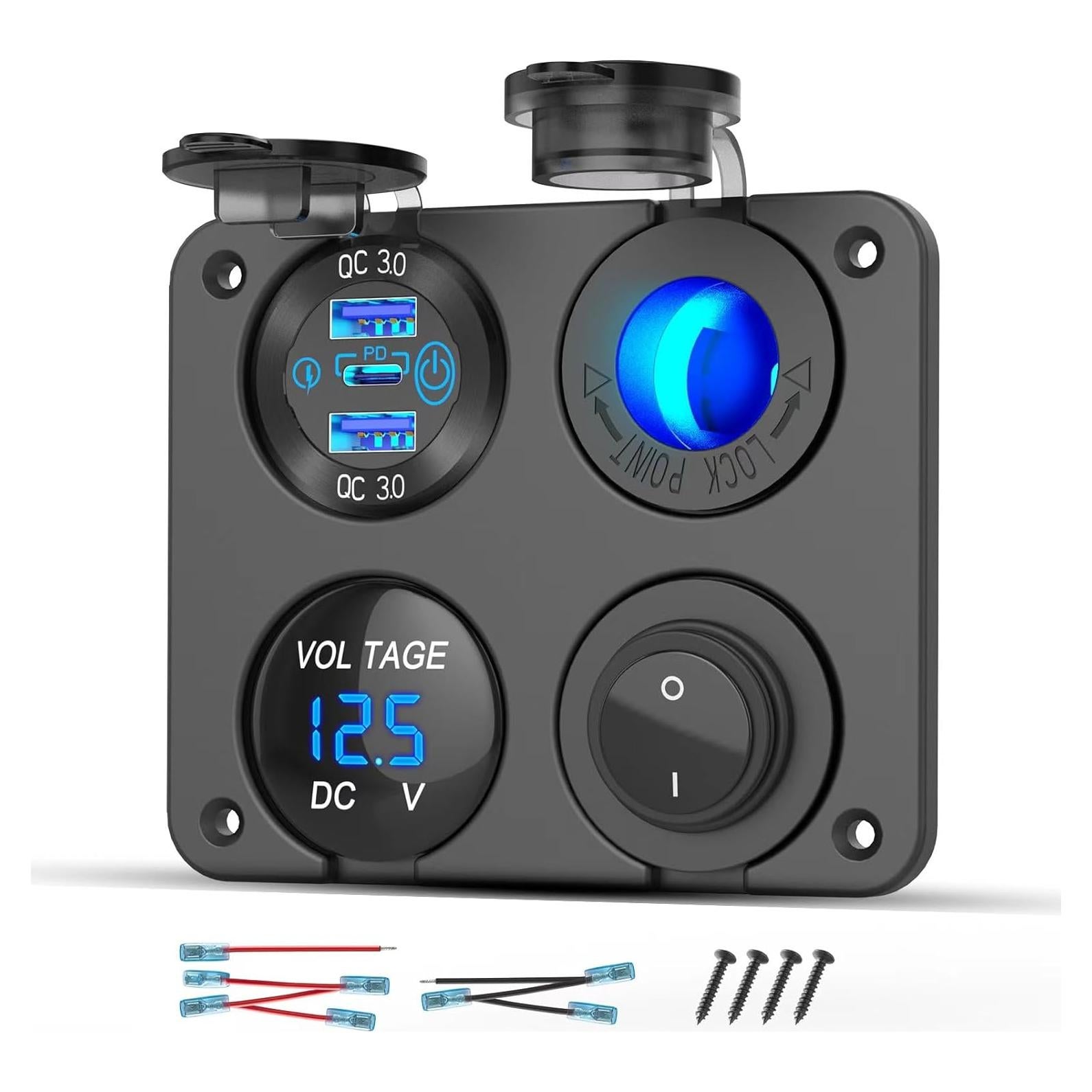 Panel de Interruptores Marinos 12V GSG con Cargador USB 4 en 1