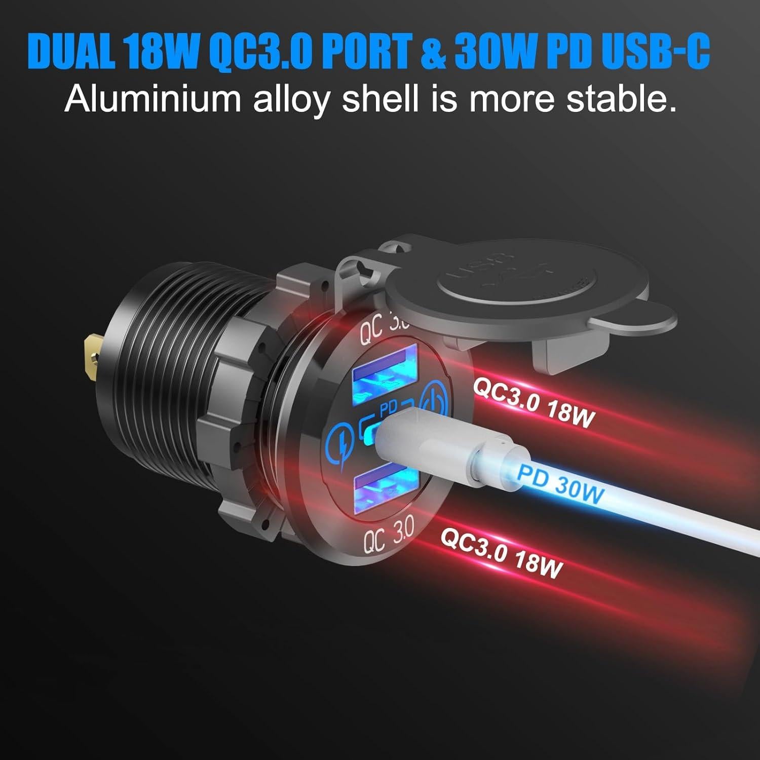 Panel de Interruptores Marinos 12V GSG con Cargador USB 4 en 1