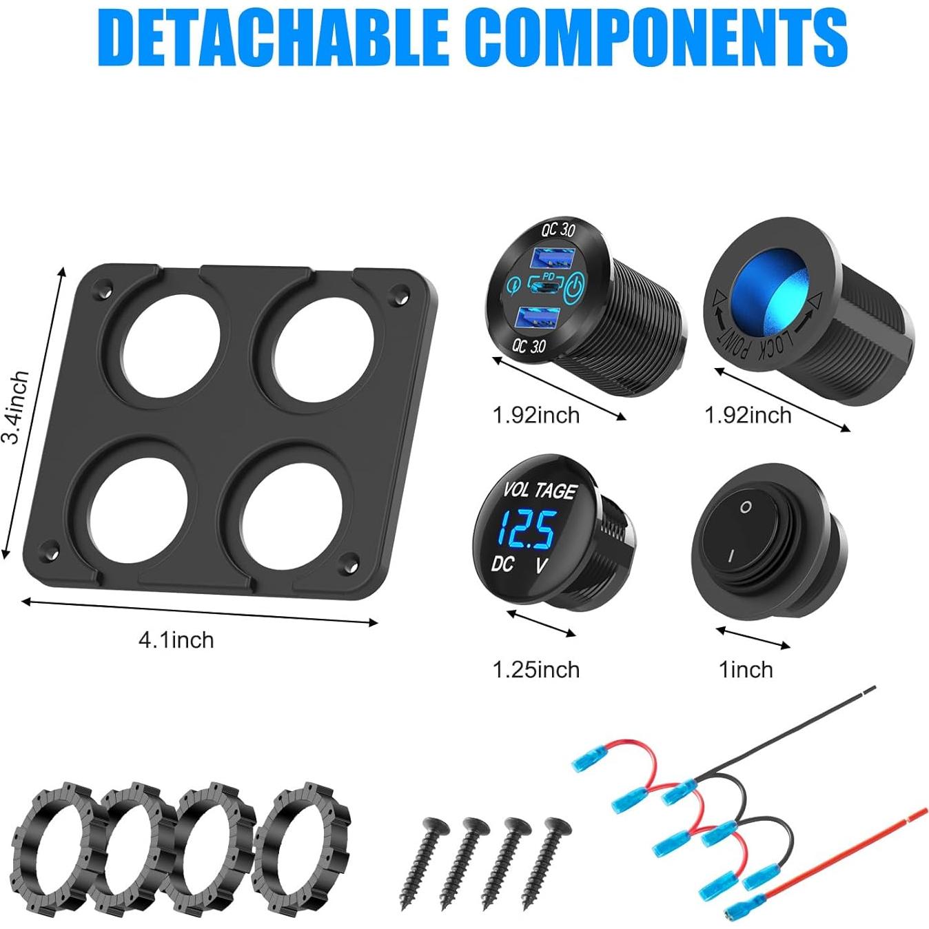 Panel de Interruptores Marinos 12V GSG con Cargador USB 4 en 1