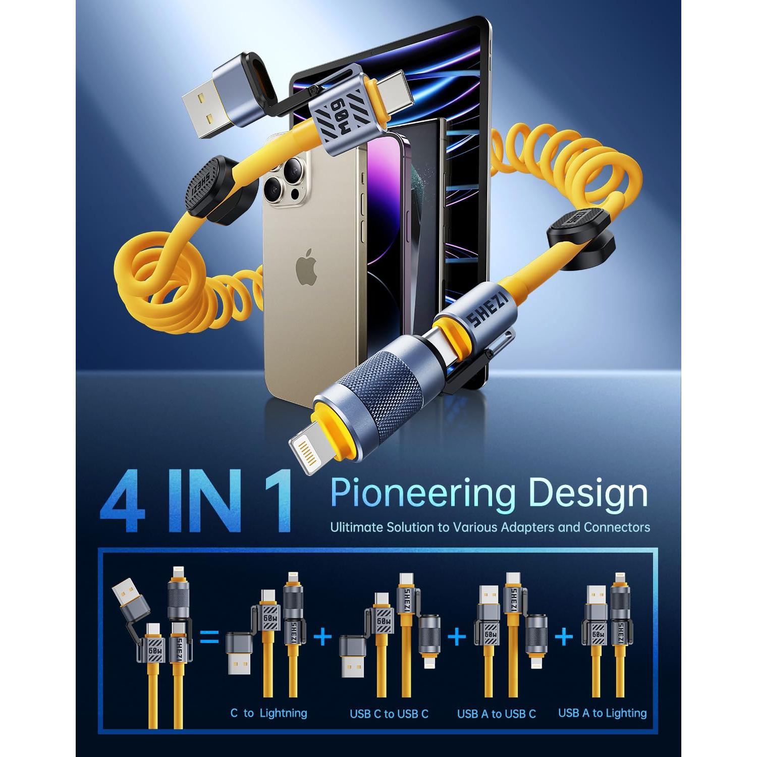 Cable USB C en espiral Vexipia 60W 1.52m Carga Rápida