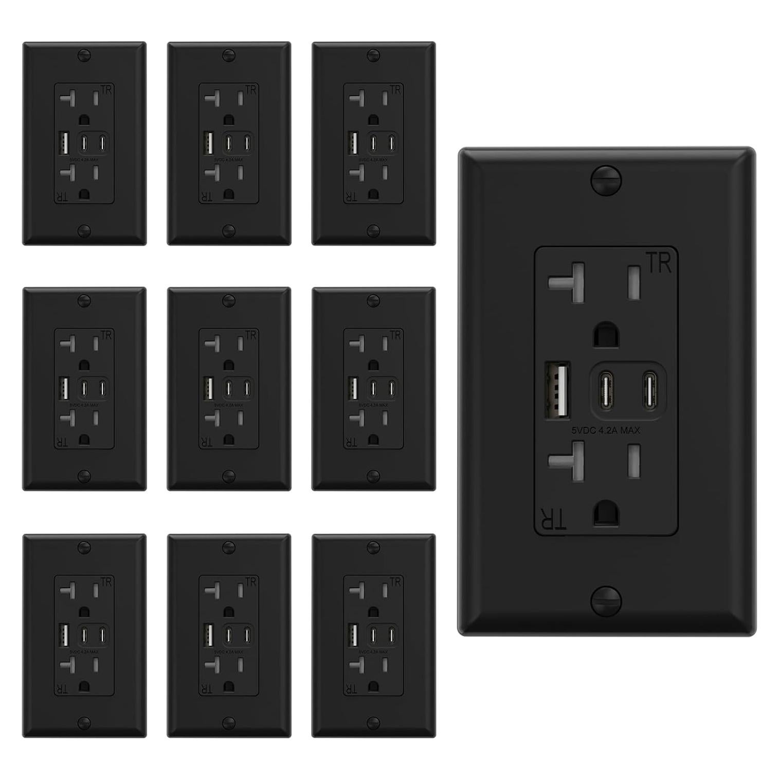 Cargador de Pared USB ELEGRP 20A 3 Puertos Negro - Paquete de 10