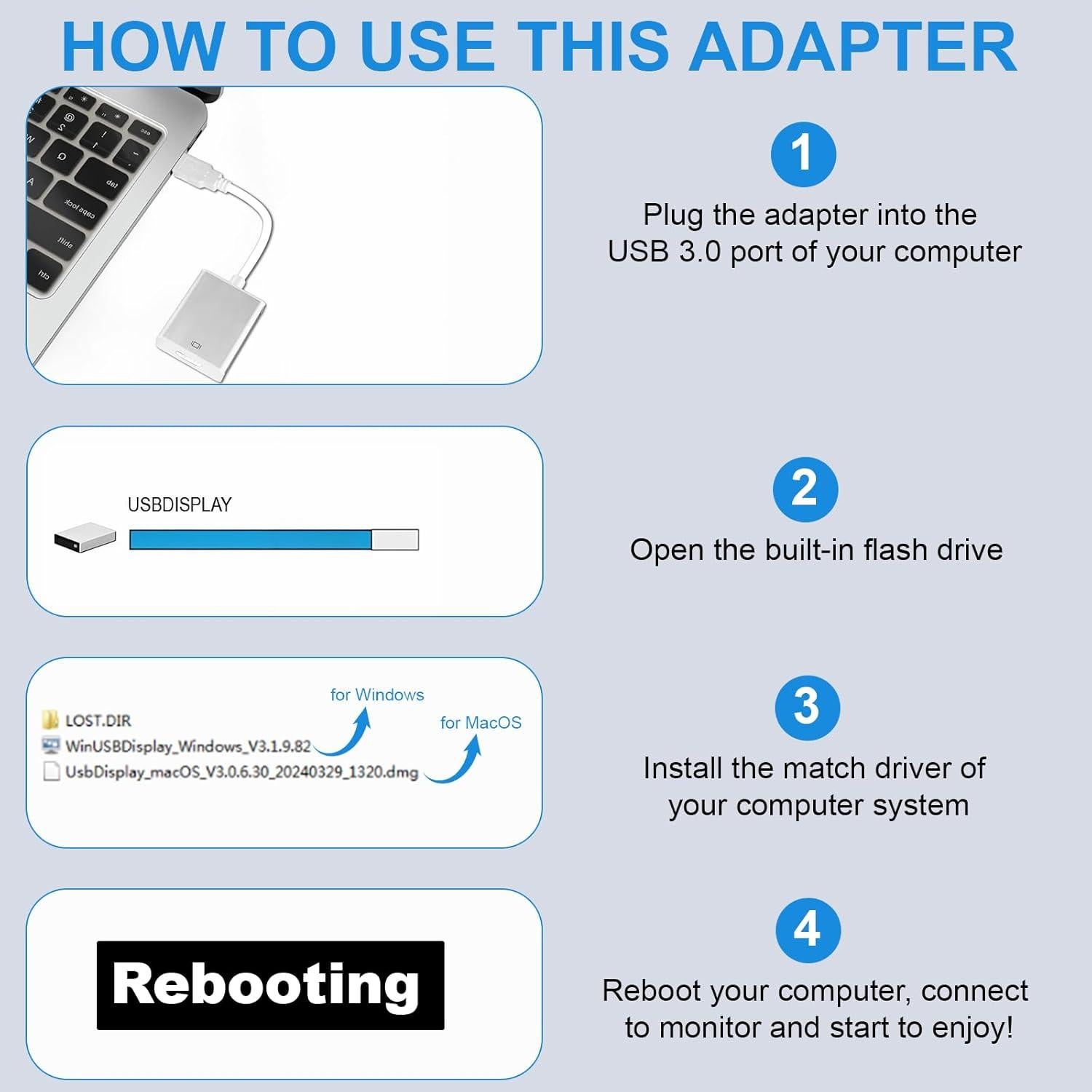 Adaptador USB 3.0 a HDMI Herfair 1080P Full HD Blanco