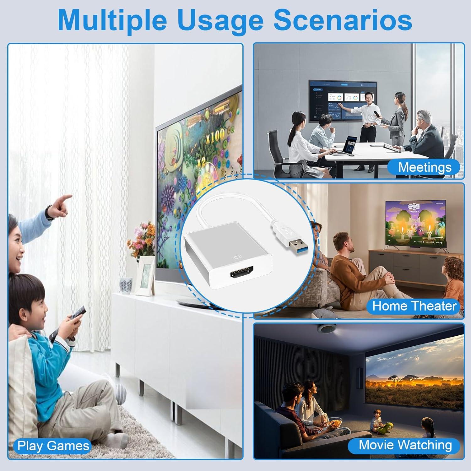 Adaptador USB 3.0 a HDMI Herfair 1080P Full HD Blanco