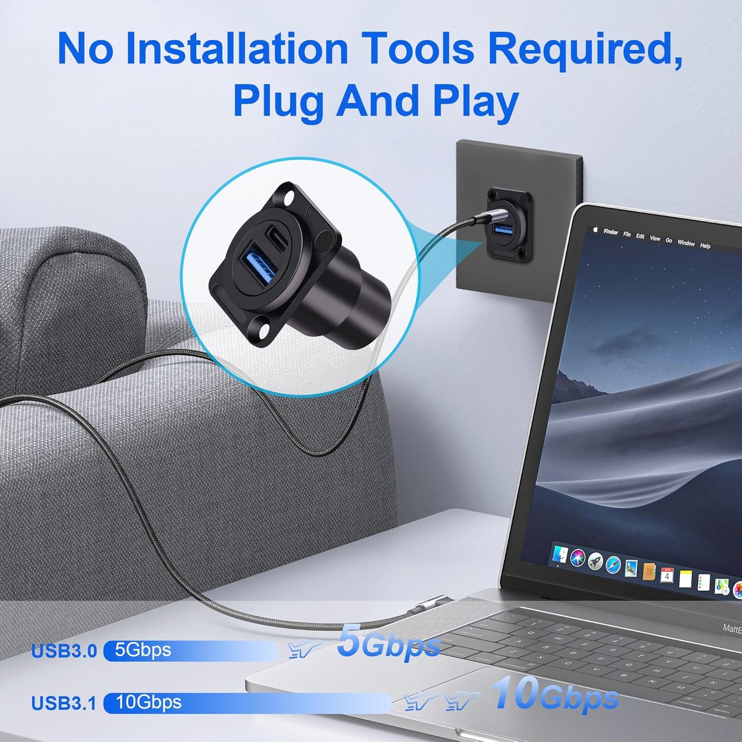 Adaptador de Montaje en Panel USB Doble 3.0 y Tipo C GIASYIEH