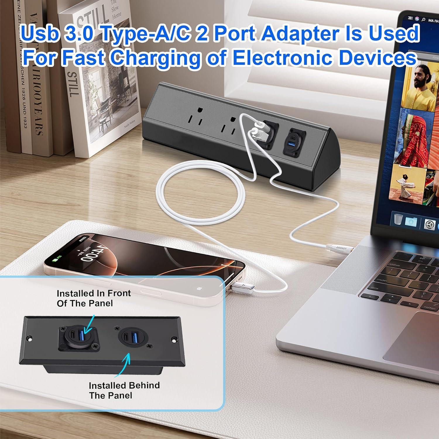 Adaptador de Montaje en Panel USB Doble 3.0 y Tipo C GIASYIEH
