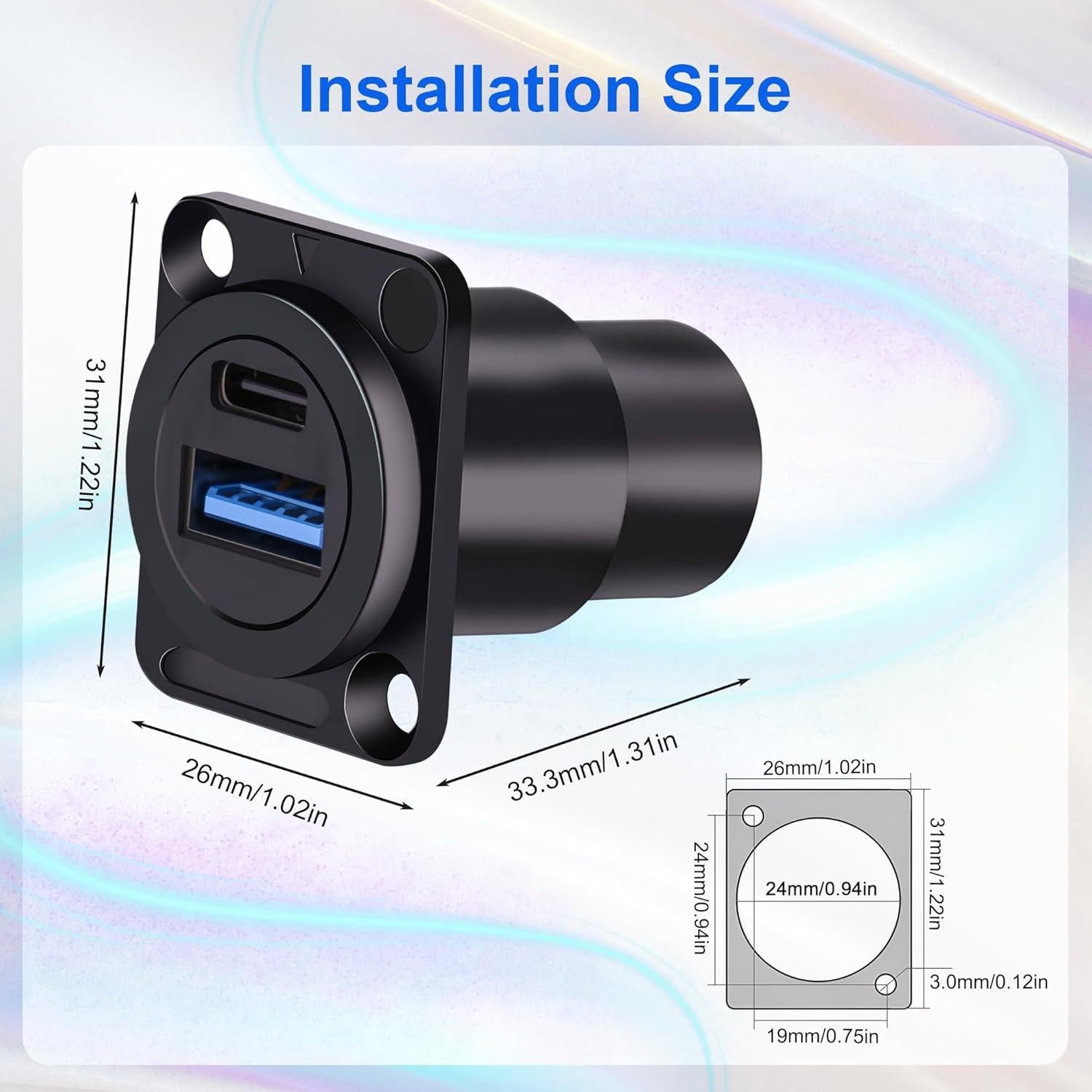 Adaptador de Montaje en Panel USB Doble 3.0 y Tipo C GIASYIEH