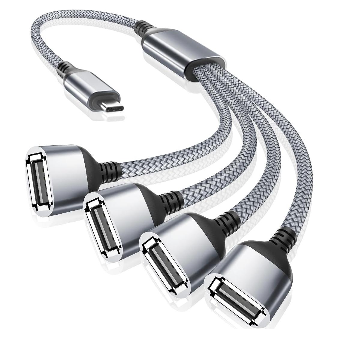 Divisor USB-C OTG Ruxely 1M a 4 USB 2.0 para MacBook y iPhone