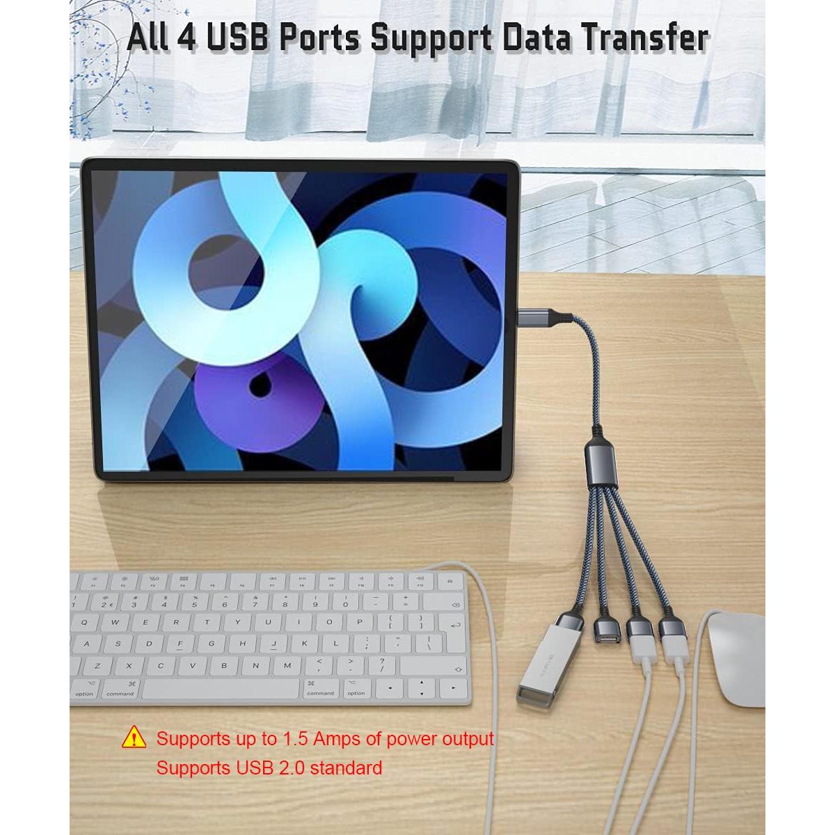 Divisor USB-C OTG Ruxely 1M a 4 USB 2.0 para MacBook y iPhone