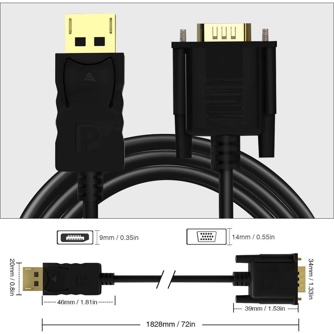 Adaptador DisplayPort a VGA Foboiu 1.83m 2 Paquetes