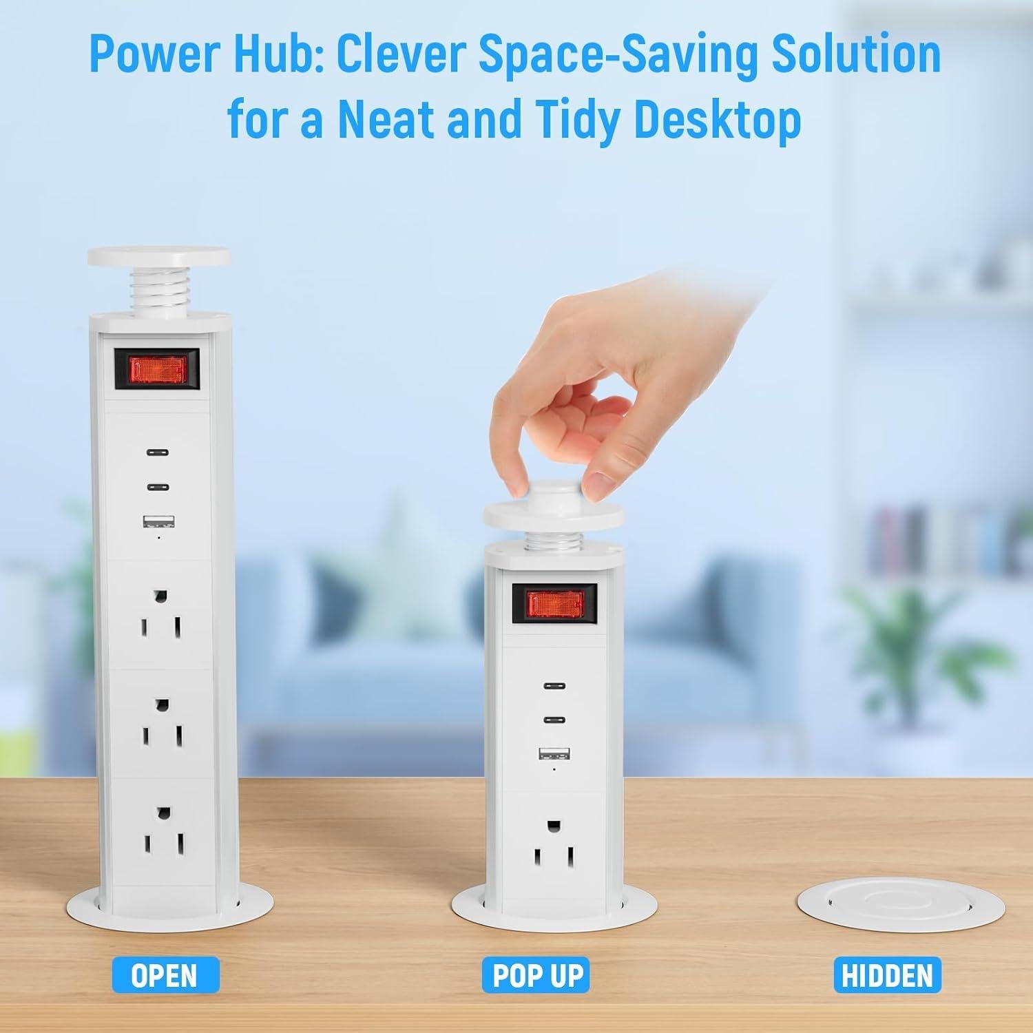 Outlet Pop Up Sussex Blanco con 3 salidas AC y 2 USB