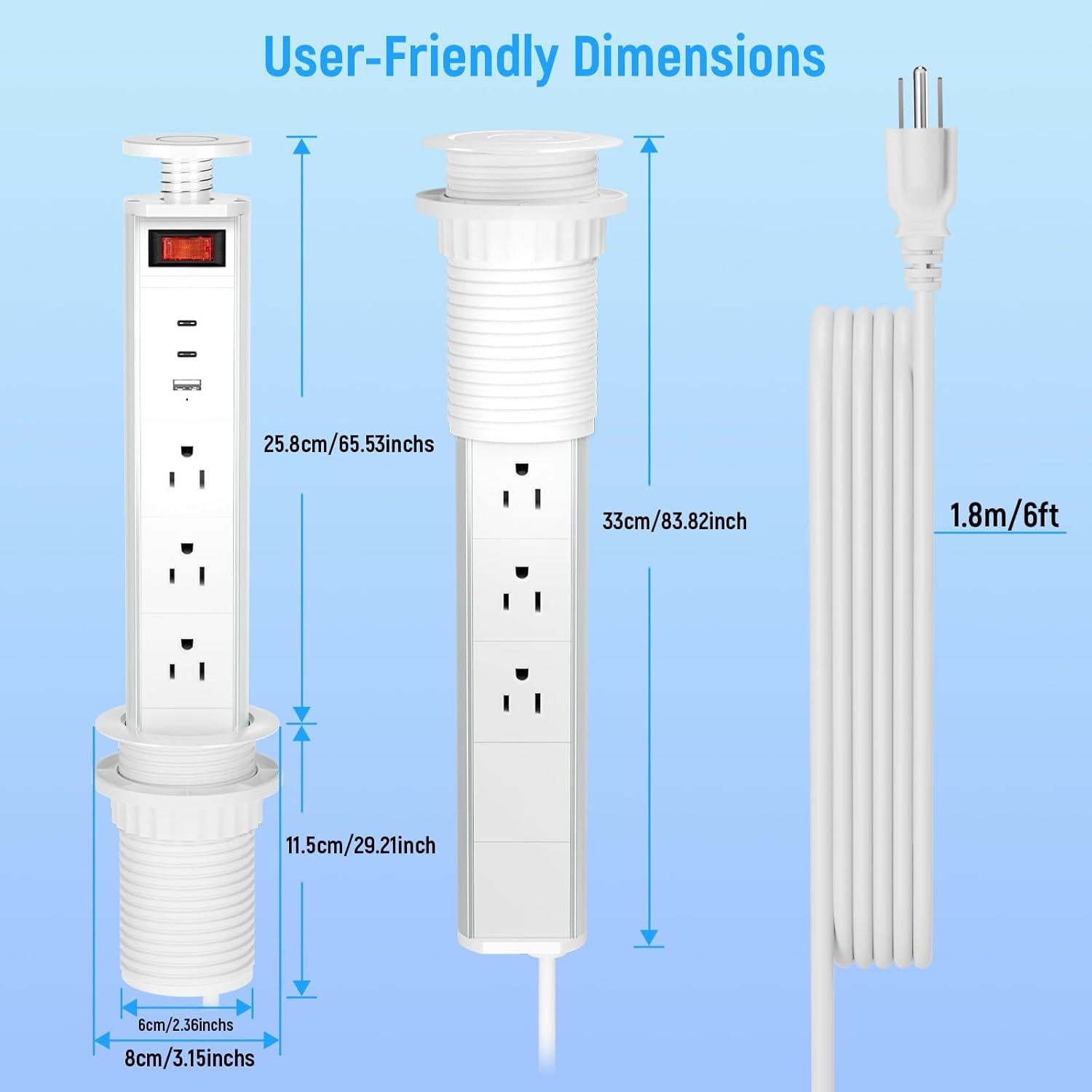 Outlet Pop Up Sussex Blanco con 3 salidas AC y 2 USB