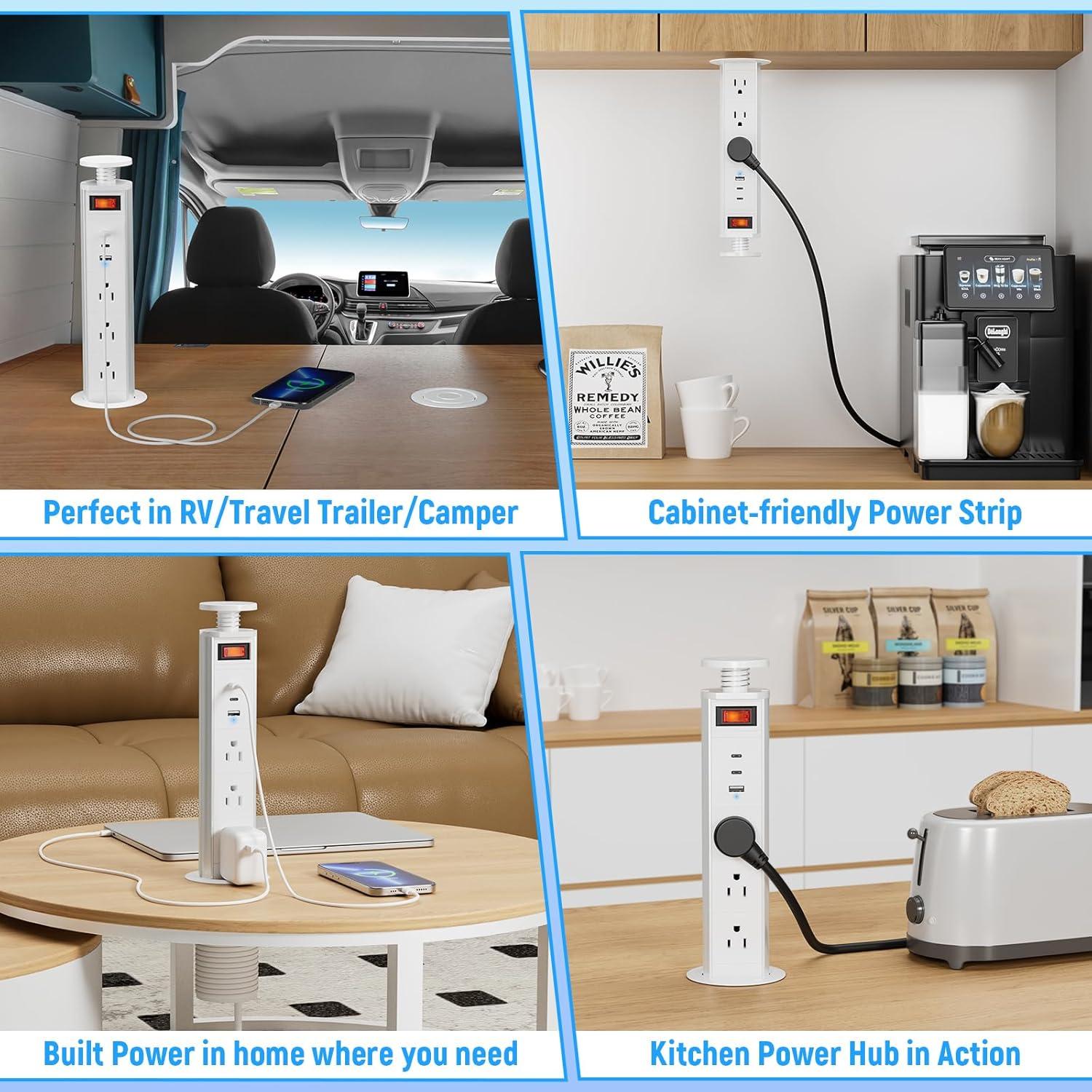 Outlet Pop Up Sussex Blanco con 3 salidas AC y 2 USB