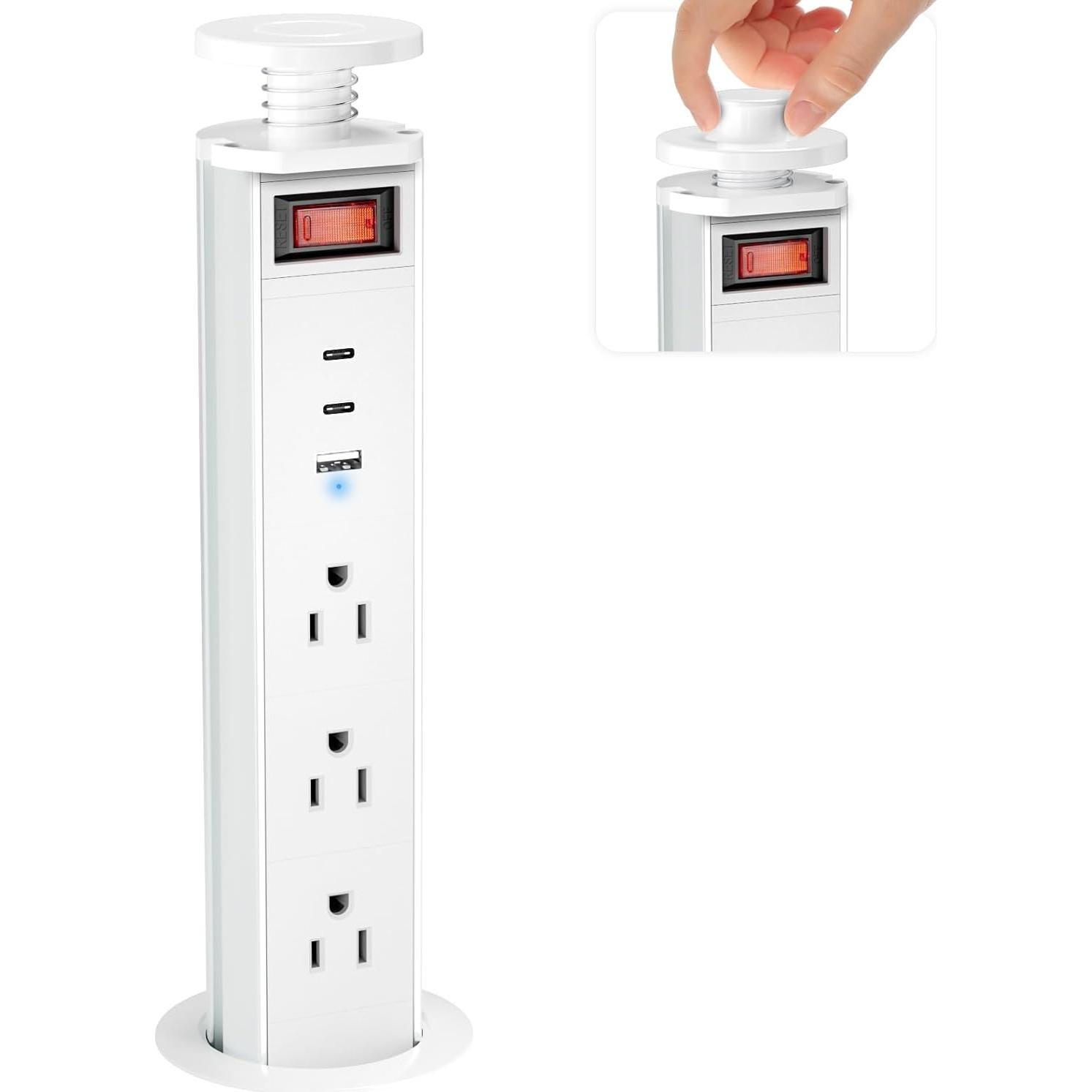 Outlet Pop Up Sussex Blanco con 3 salidas AC y 2 USB