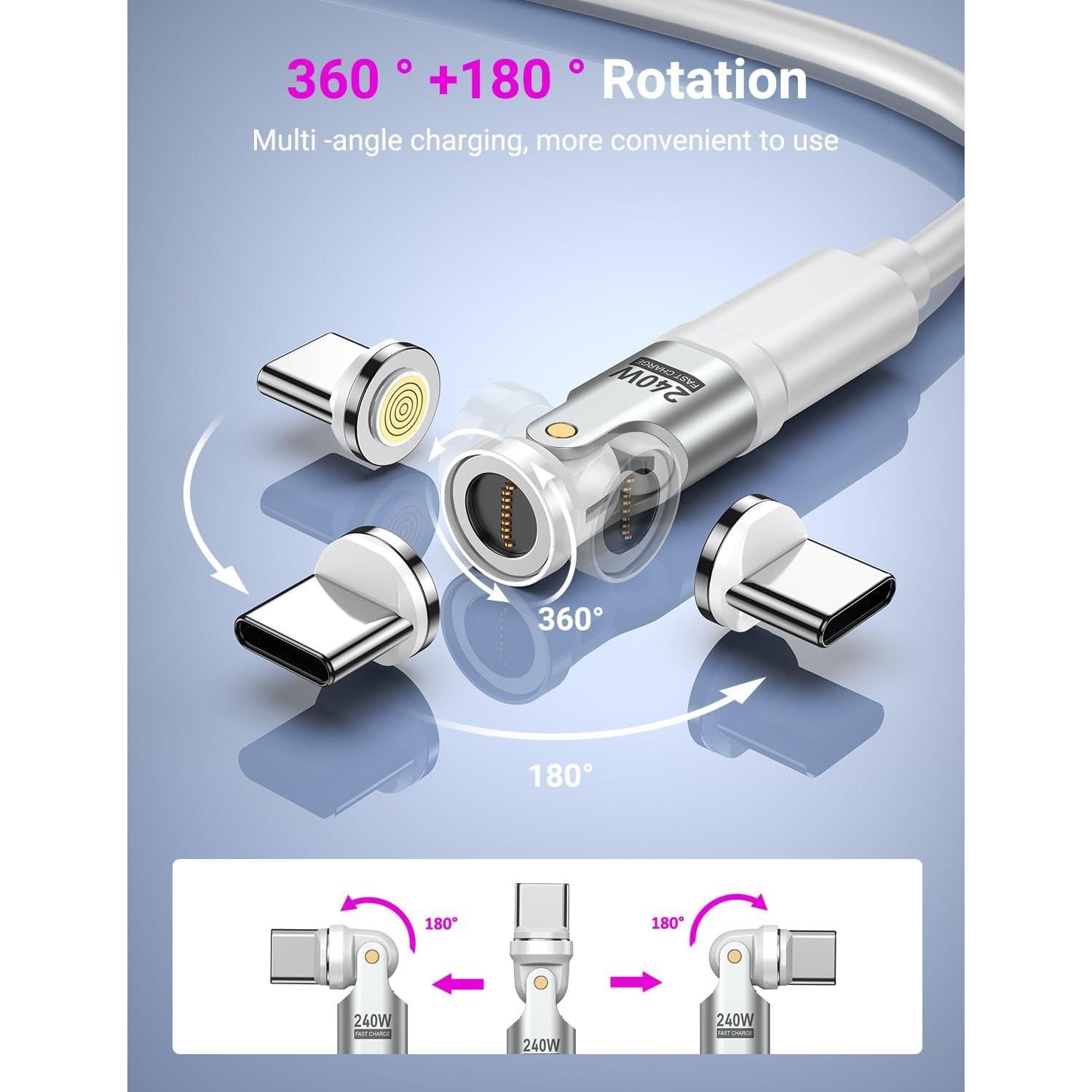 Adaptador Magnético USB C 240W VAFOTON 3 Pack 90 Grados