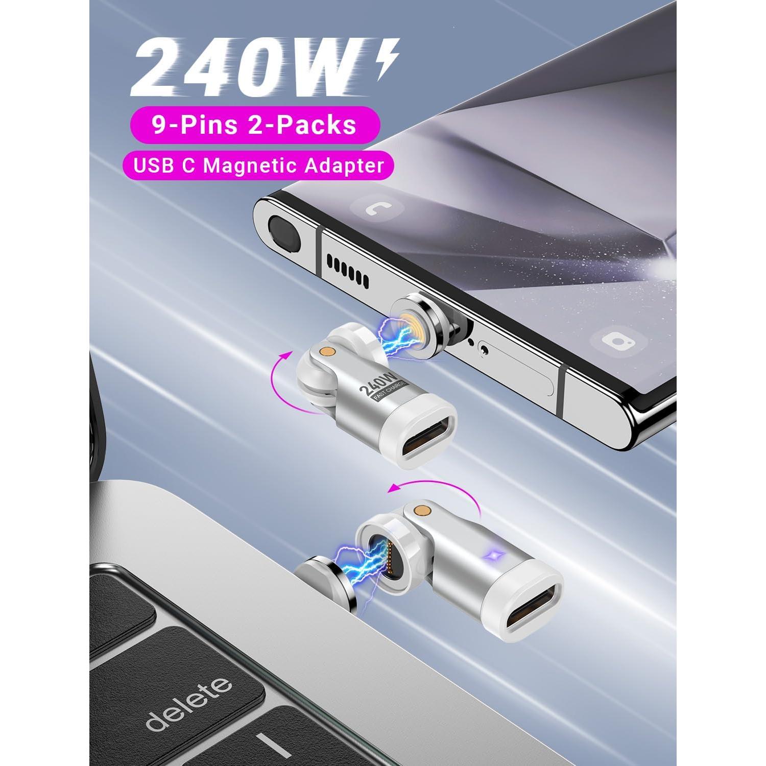 Adaptador Magnético USB C 240W VAFOTON 3 Pack 90 Grados