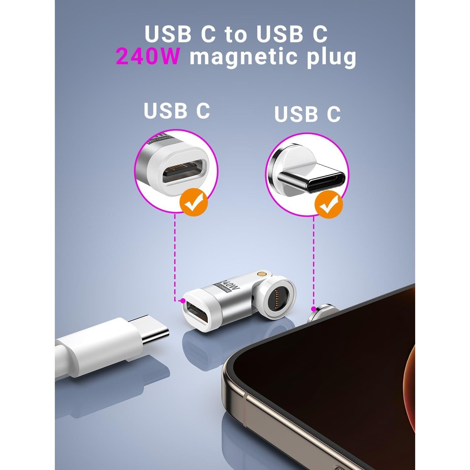 Adaptador Magnético USB C 240W VAFOTON 3 Pack 90 Grados