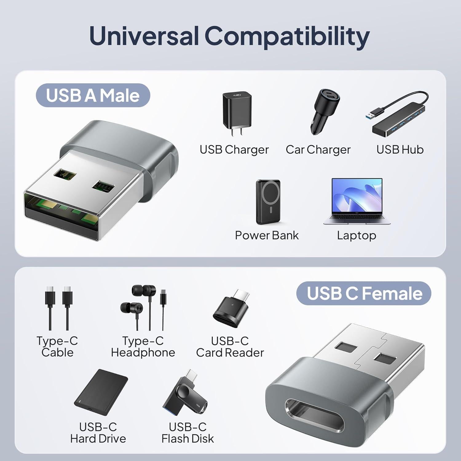 Adaptador USB a USB-C Basesailor 3 Pack Gris - Carga Rápida