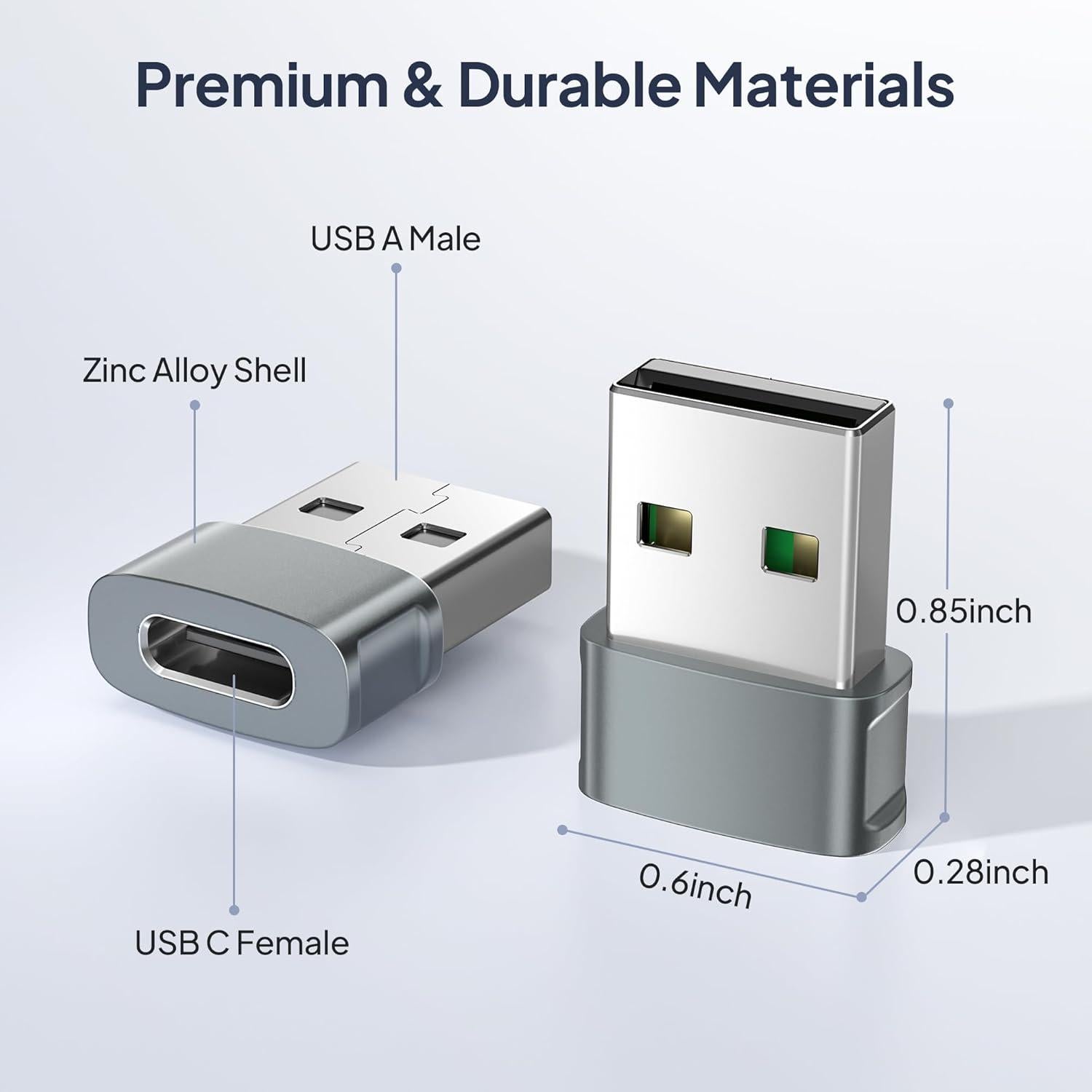 Adaptador USB a USB-C Basesailor 3 Pack Gris - Carga Rápida