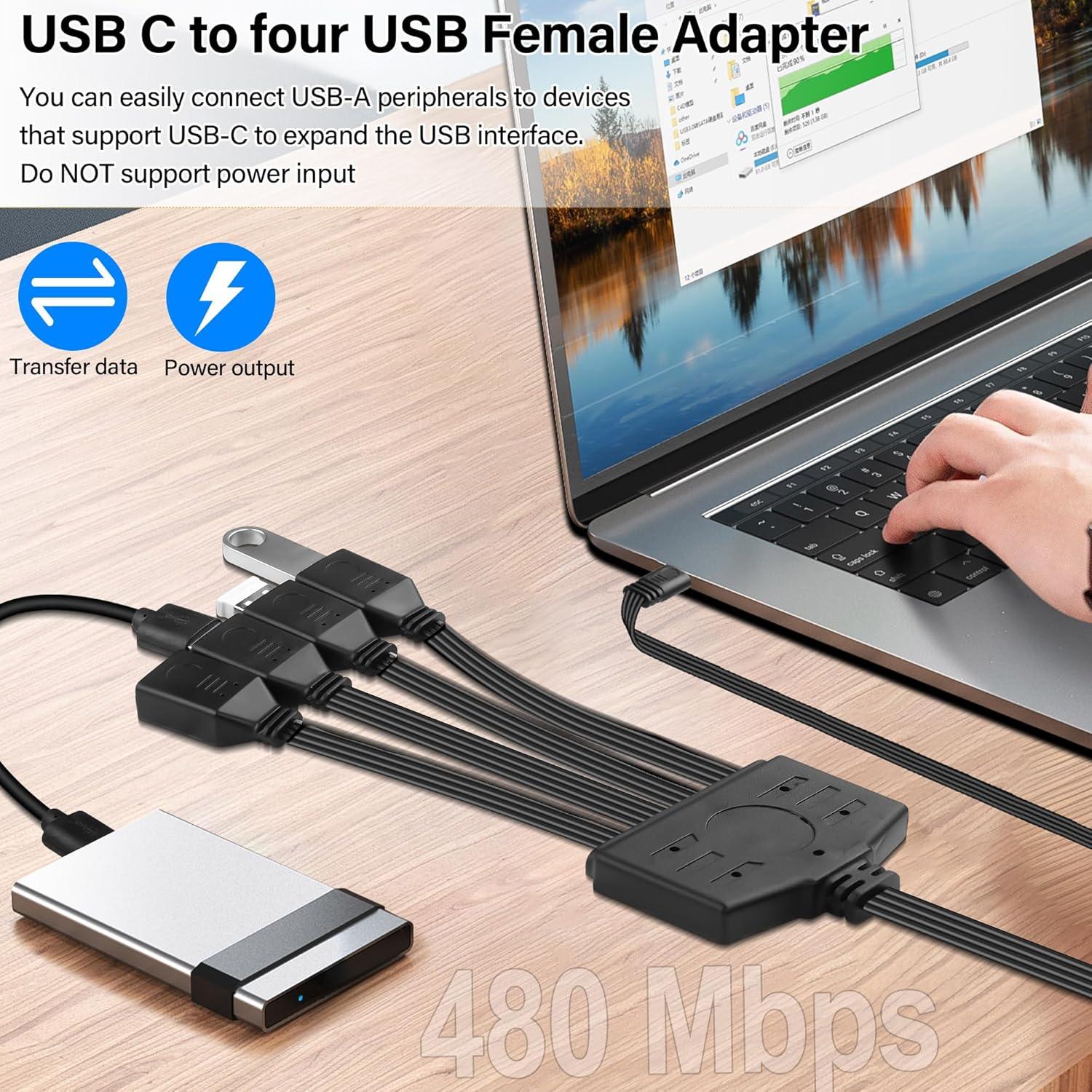 Cable divisor USB C a 4 USB A hembra 0.5m Shenzhenshi