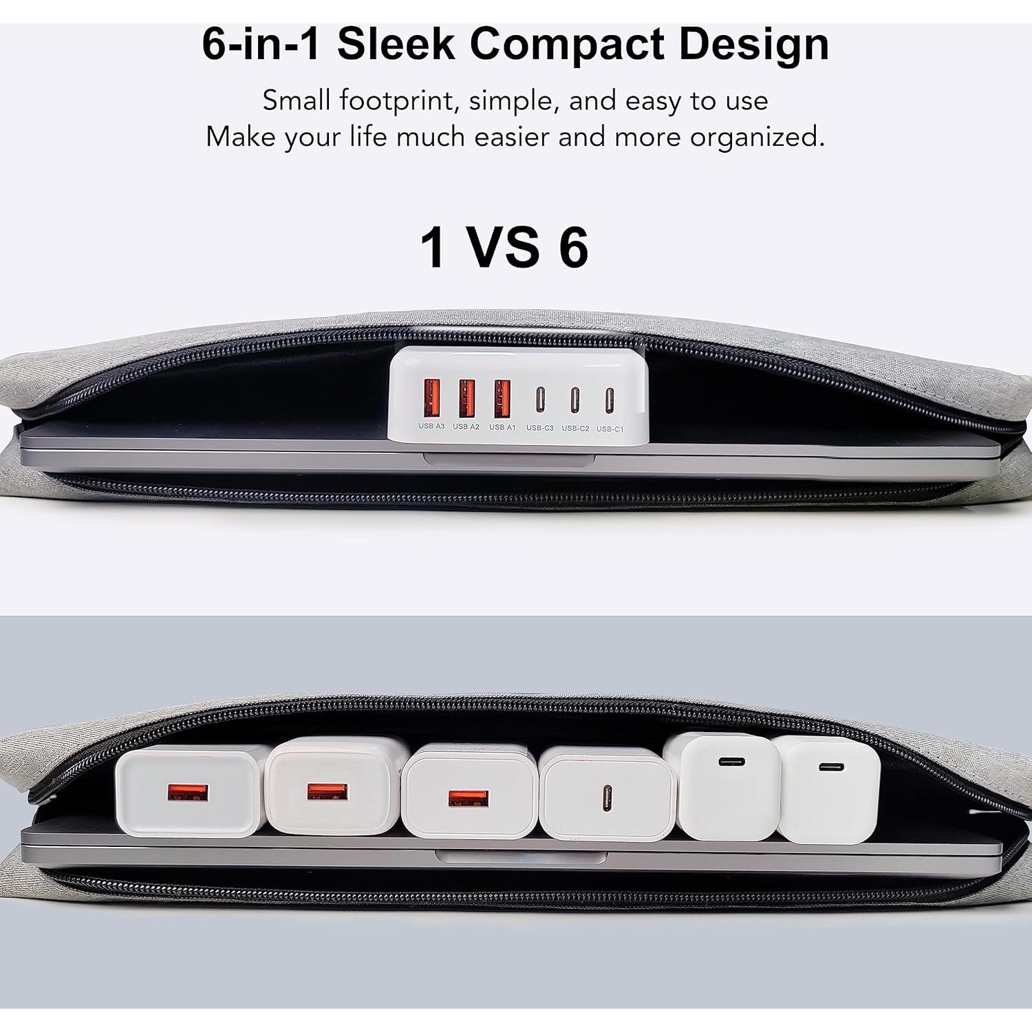 Cargador Rápido USB C BREEKET 6 Puertos 100W con Cable 1.5m