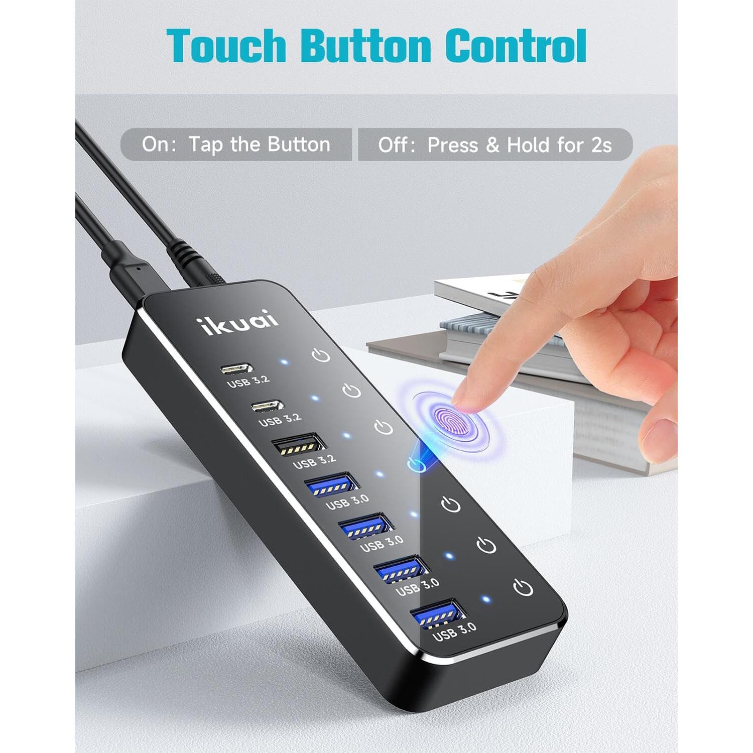 Hub USB 3.2 Alimentado ikuai de 7 Puertos con 10Gbps