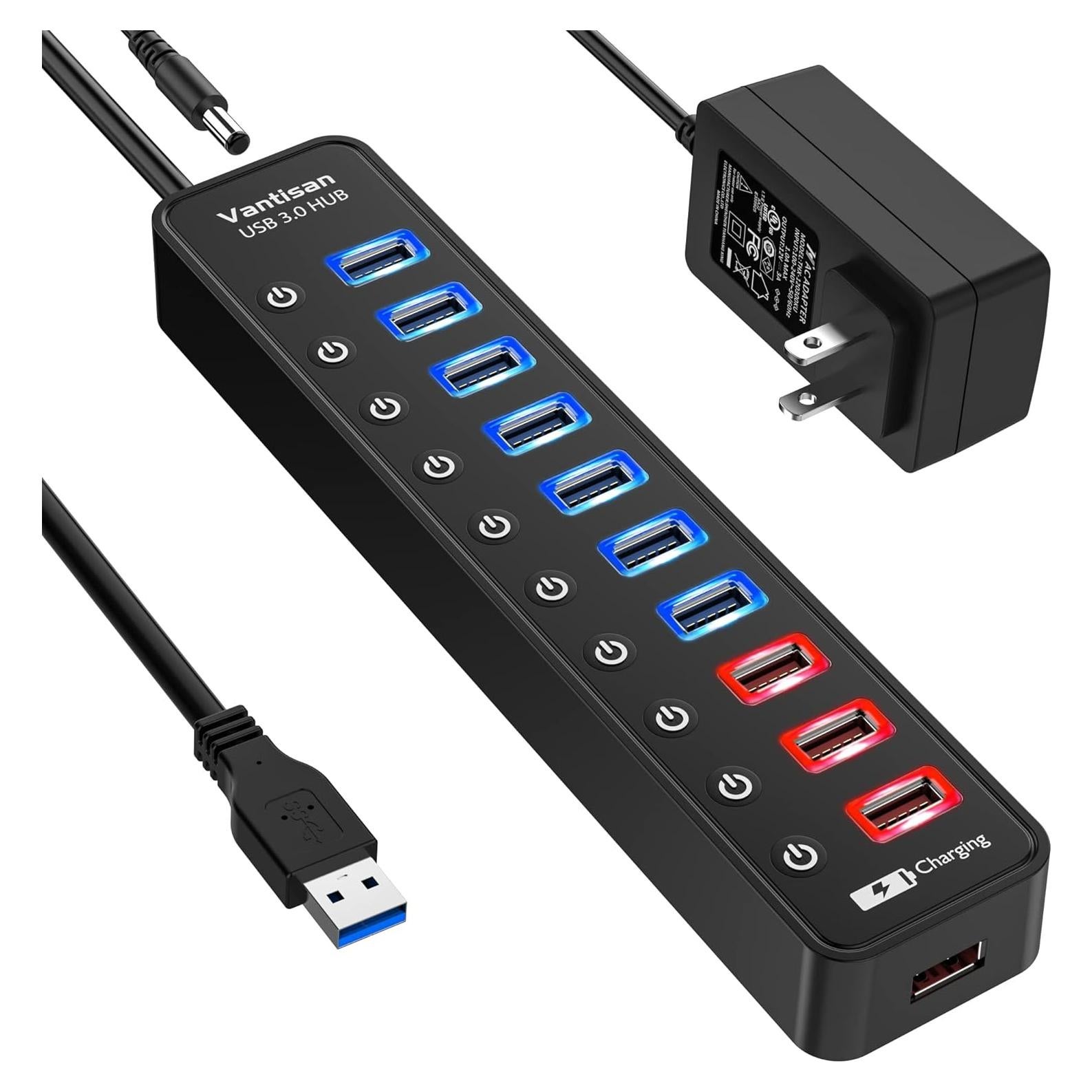 Hub USB 3.0 Alimentado 11 Puertos - Carga Rápida 12V/3A
