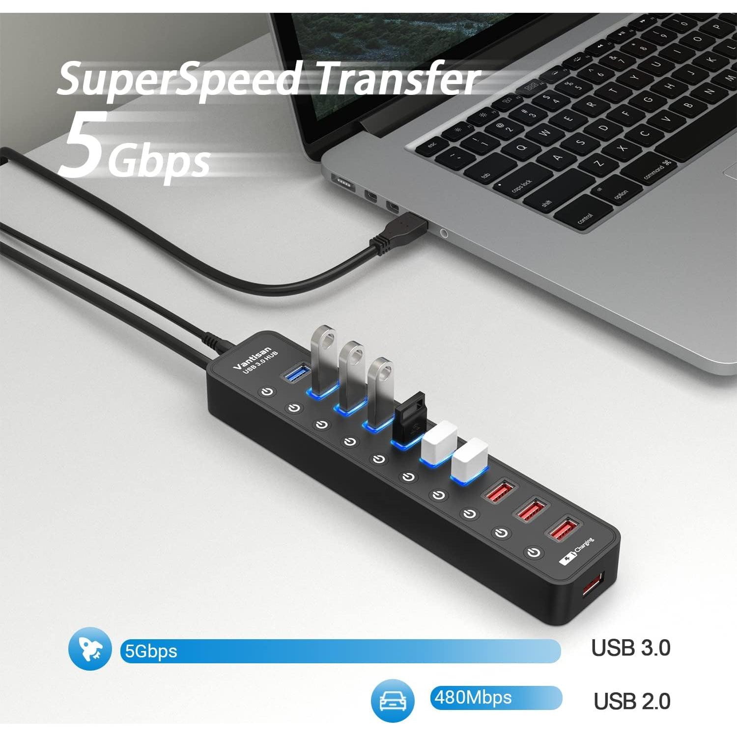 Hub USB 3.0 Alimentado 11 Puertos - Carga Rápida 12V/3A