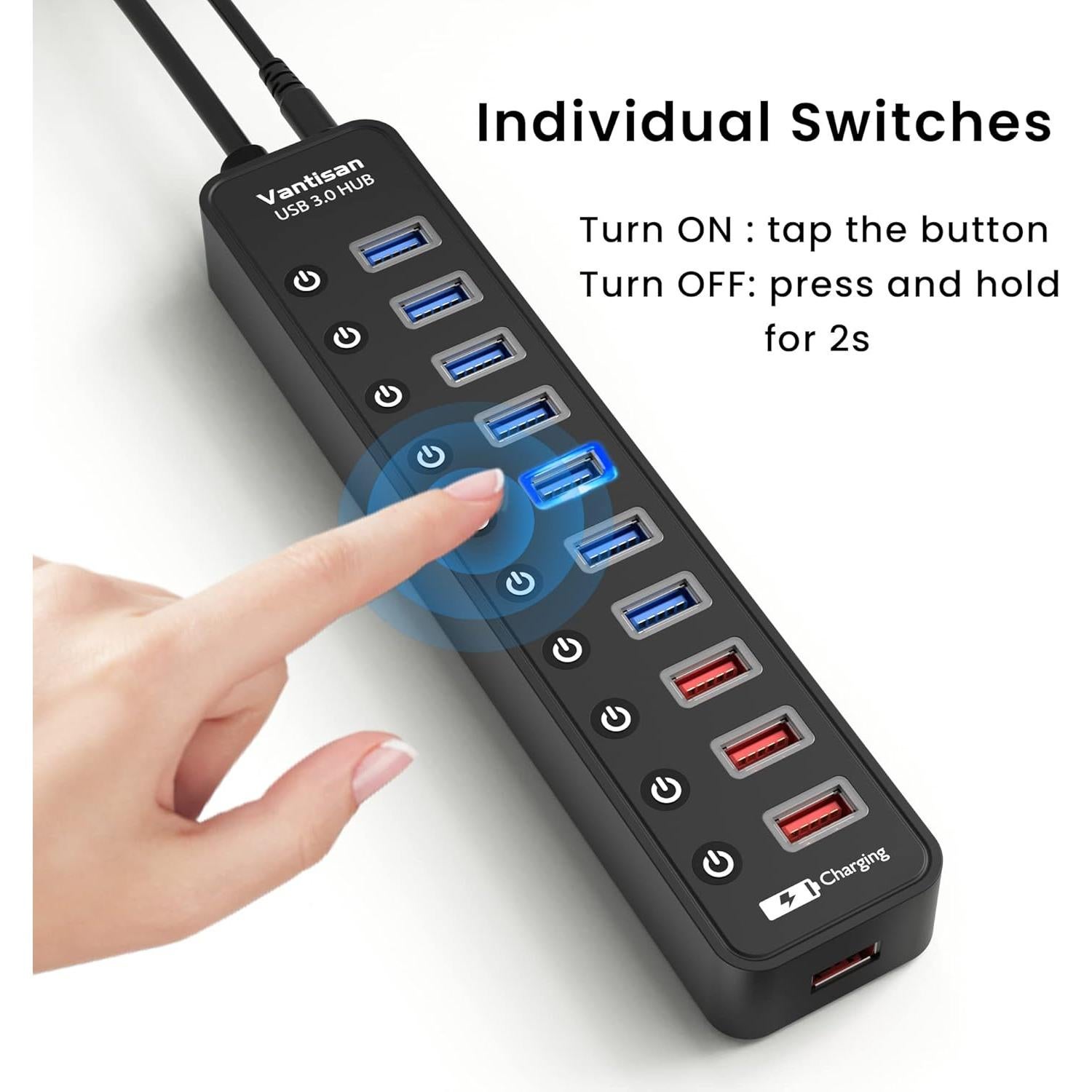 Hub USB 3.0 Alimentado 11 Puertos - Carga Rápida 12V/3A