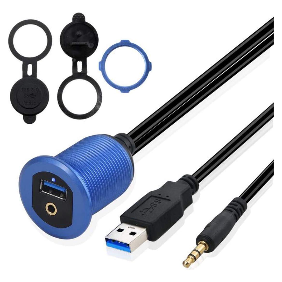 Cable de Montaje USB 3.0 y 3.5mm Kework 1m Azul con LED