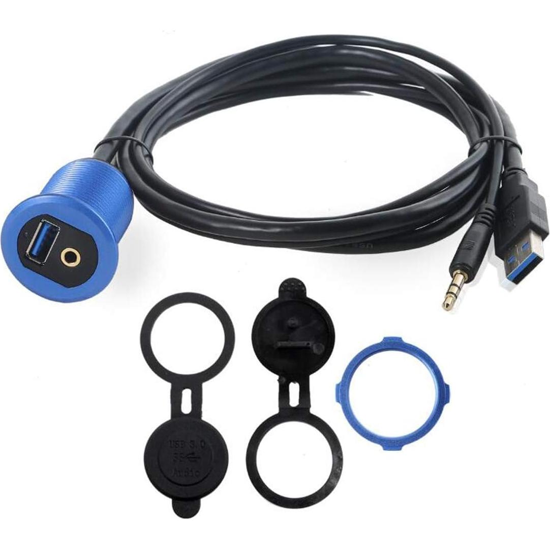 Cable de Montaje USB 3.0 y 3.5mm Kework 1m Azul con LED