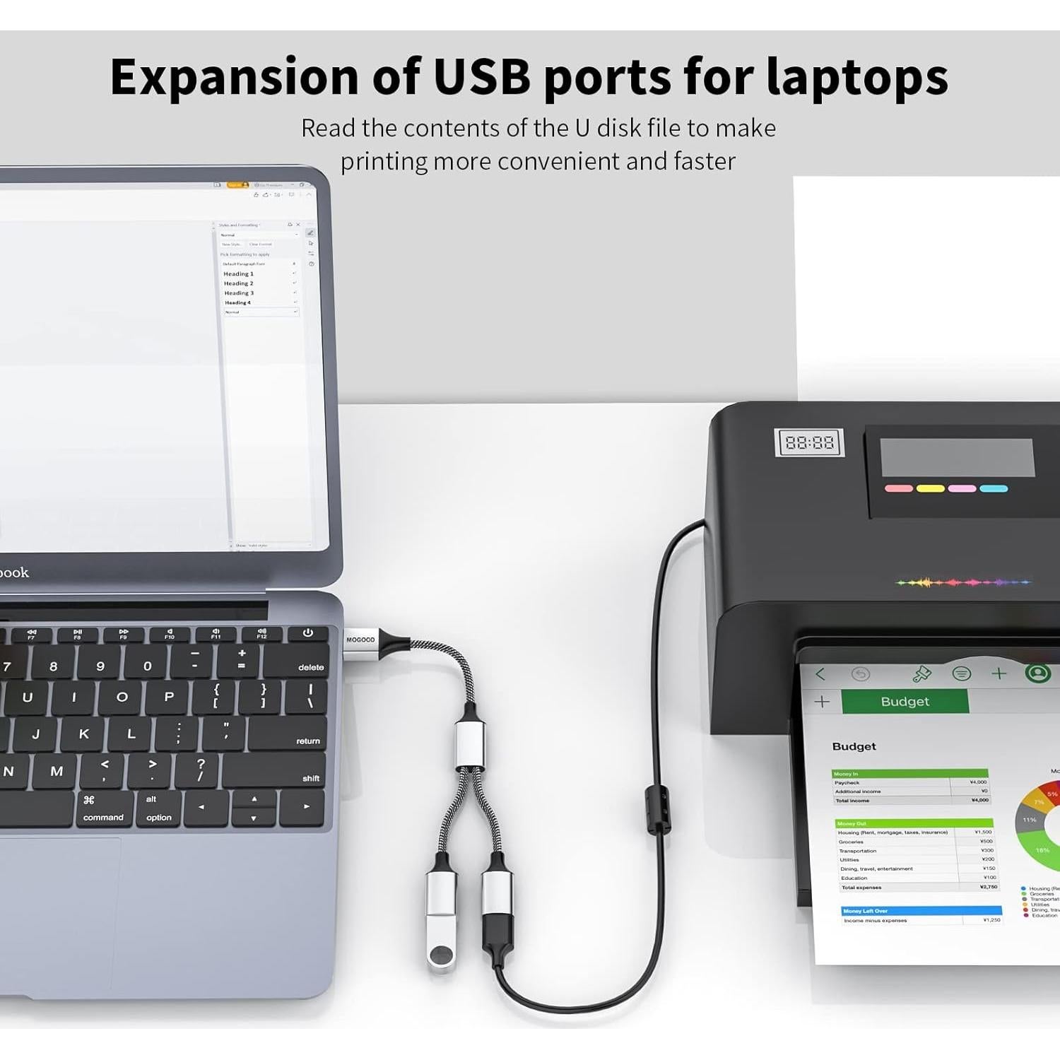 Adaptador USB 2.0 MOGOOD Hub Doble Puerto Plata 480 Mbps