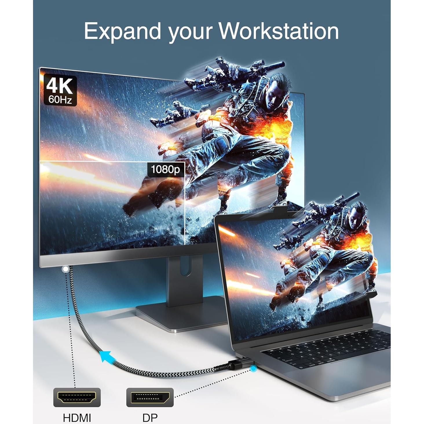 Cable DisplayPort a HDMI BlueRigger 1.83m 4K 60Hz Unidireccional