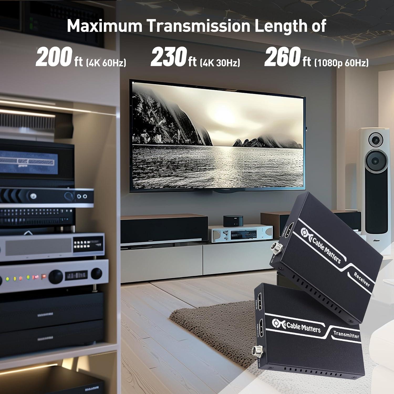 Extensor HDMI 4K Cable Matters 60m con HDR y Soporte IR