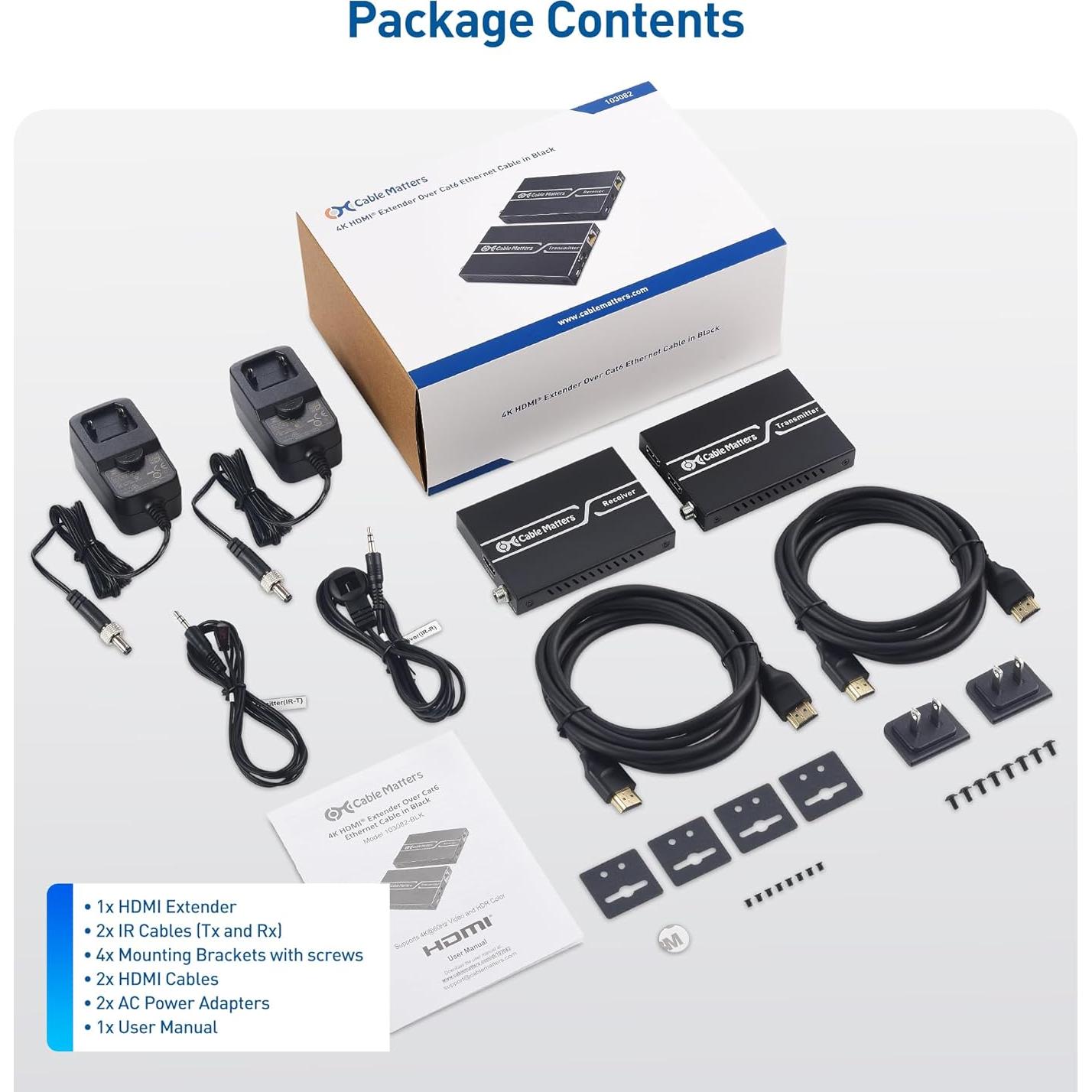 Extensor HDMI 4K Cable Matters 60m con HDR y Soporte IR