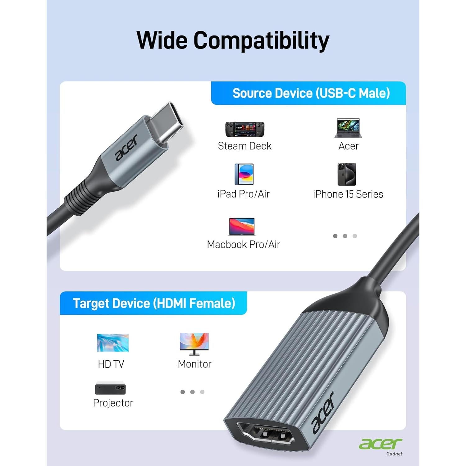 Adaptador USB-C a HDMI Acer ODK410 4K 60Hz Alta Velocidad