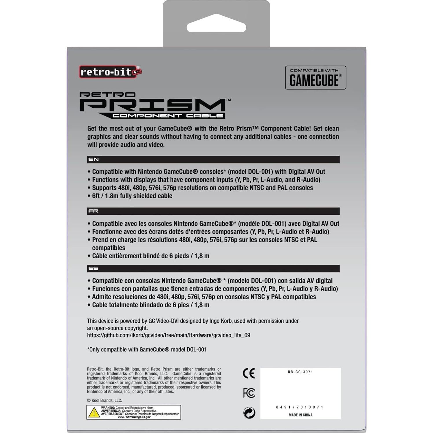 Cable Componente Retro-Bit Prism para Nintendo GameCube 1.8m