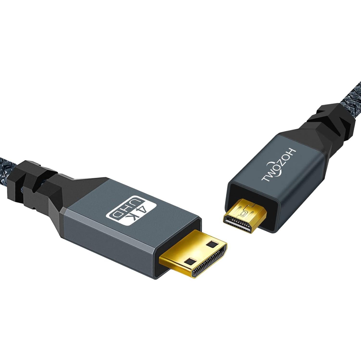 Cable Micro HDMI a Mini HDMI Twozoh 0.5m Soporta 4K 1080p