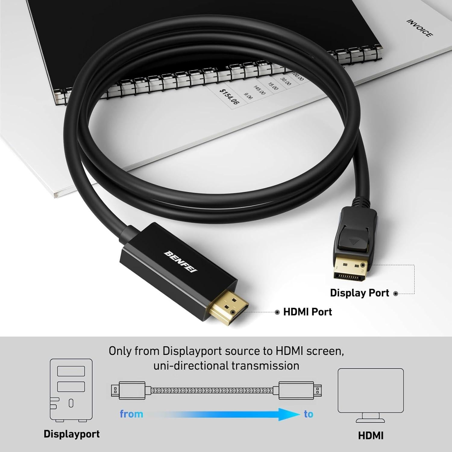 Cable DisplayPort a HDMI BENFEI 1.83m Paquete de 5 Unidades