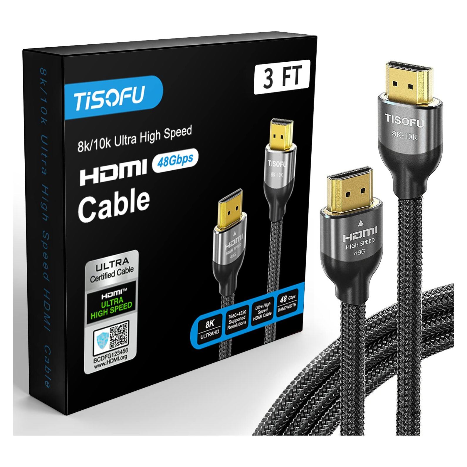 Cable HDMI 2.1 TISOFU 0.91m Ultra Alta Velocidad 8K 60Hz
