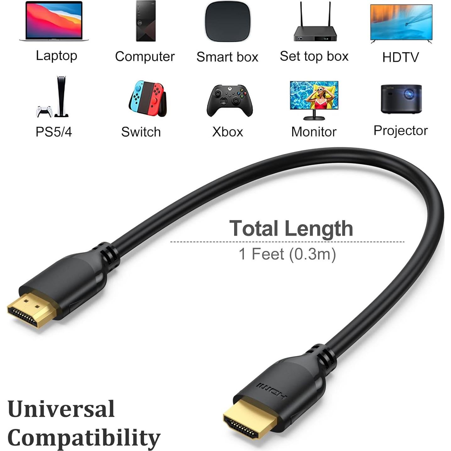 Cable HDMI Corto 1 Pie UVOOI 10-Pack 4K 60Hz Alta Velocidad