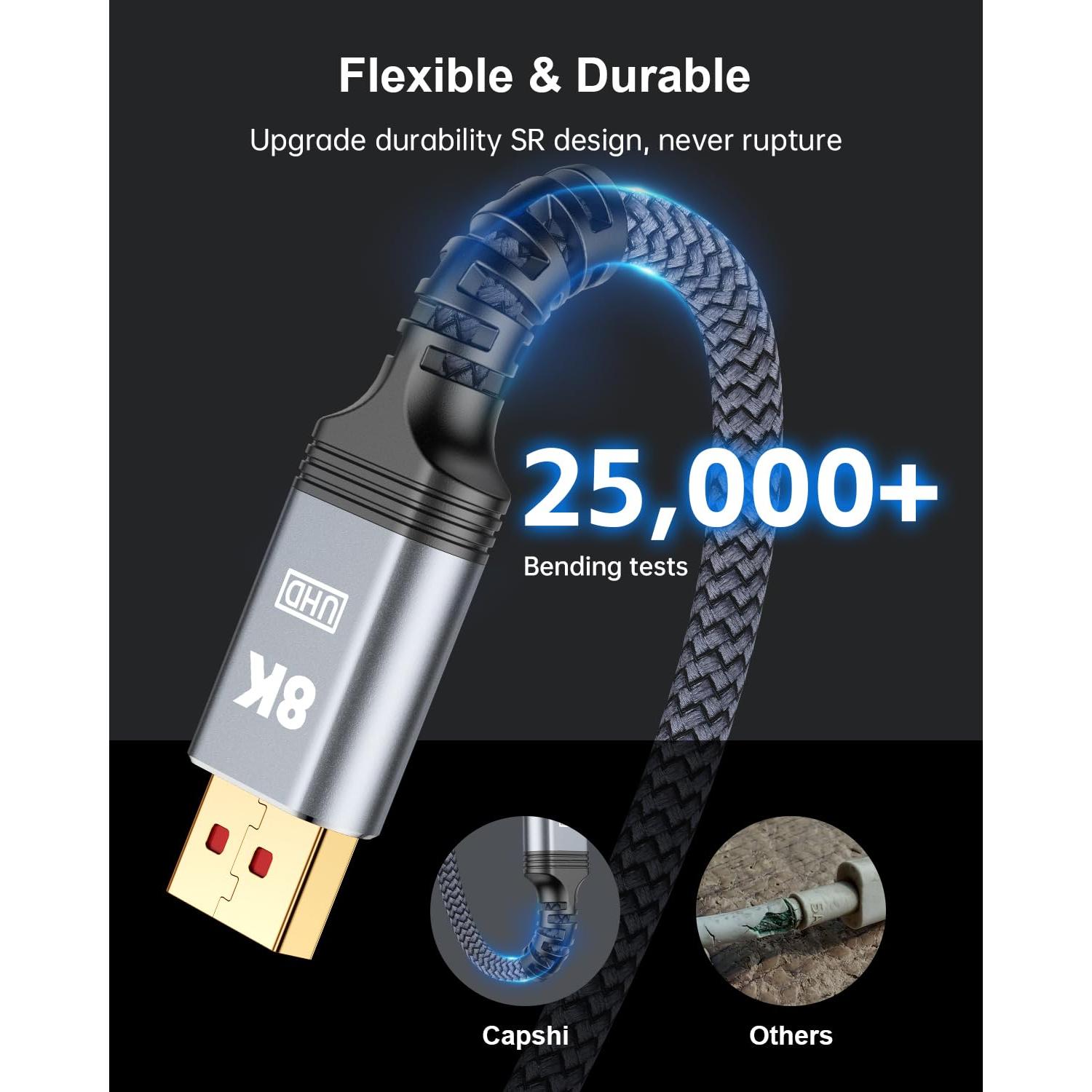 Cable DisplayPort 1.4 iYavvort 3 metros 8K 4K Certificado VESA