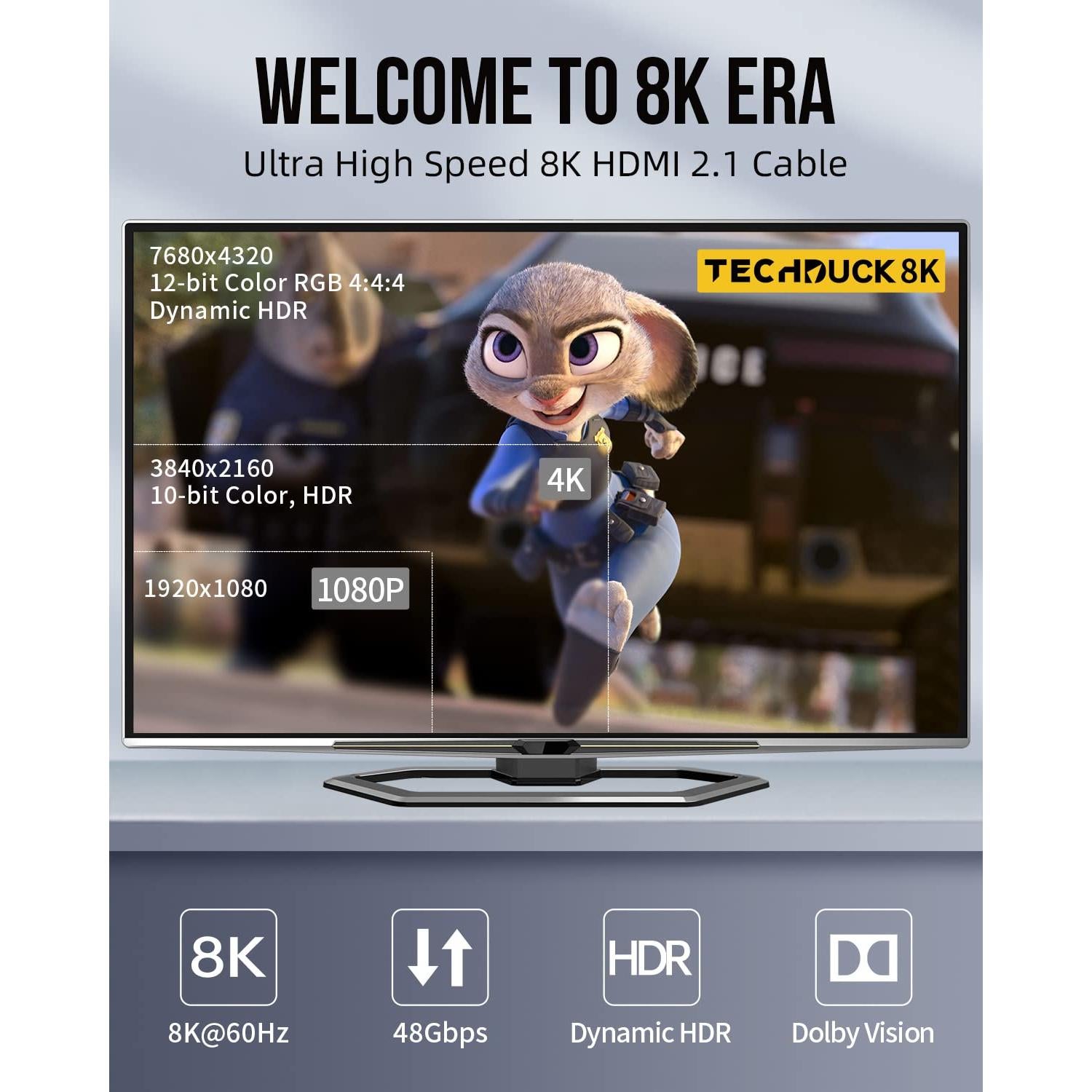 Cable HDMI 2.1 8K 1.83m TechDuck Alta Velocidad 48Gbps